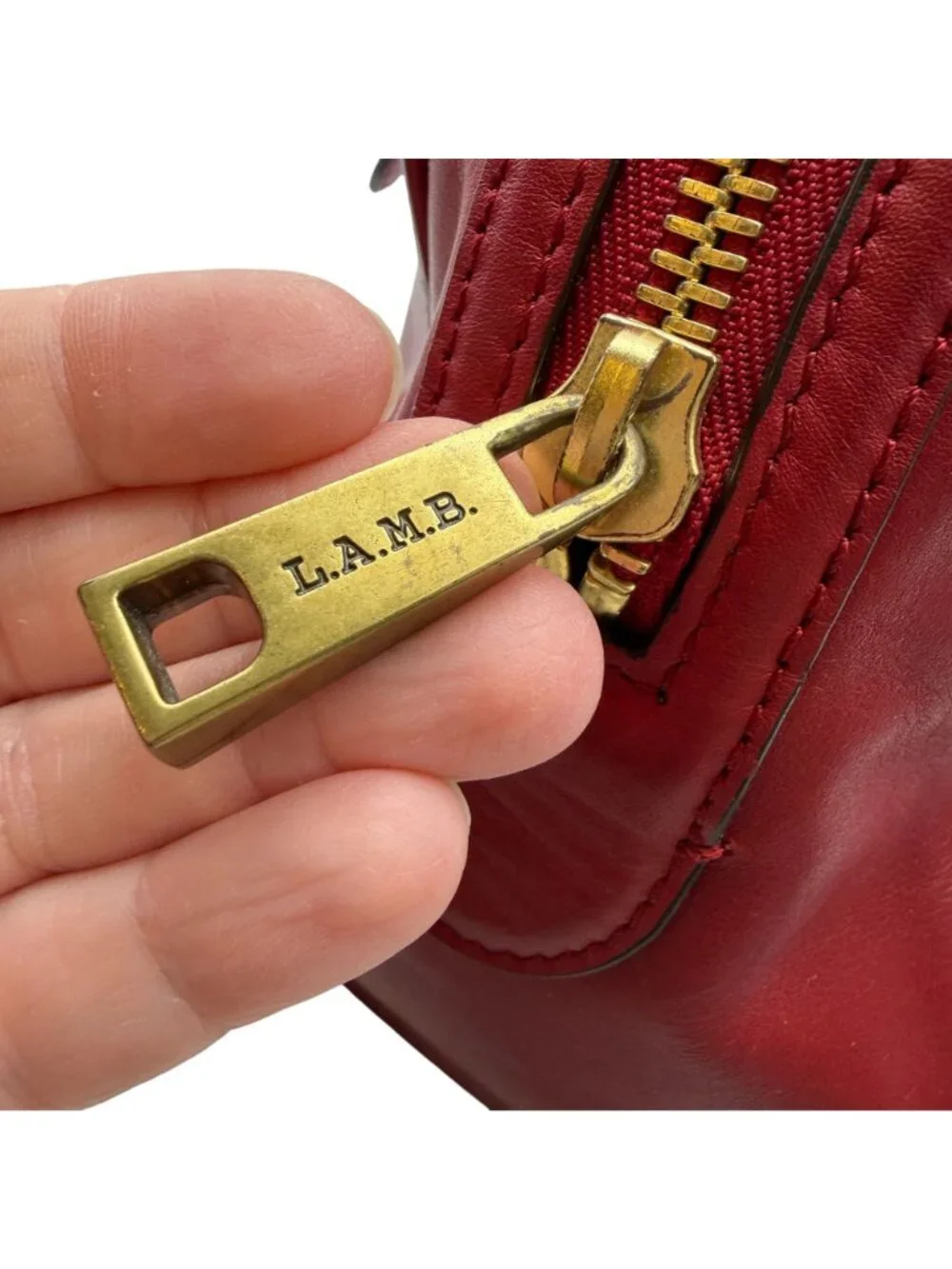 VTG LAMB red leather satchel hand bag Gwen Stefani barrel bag top handle pockets